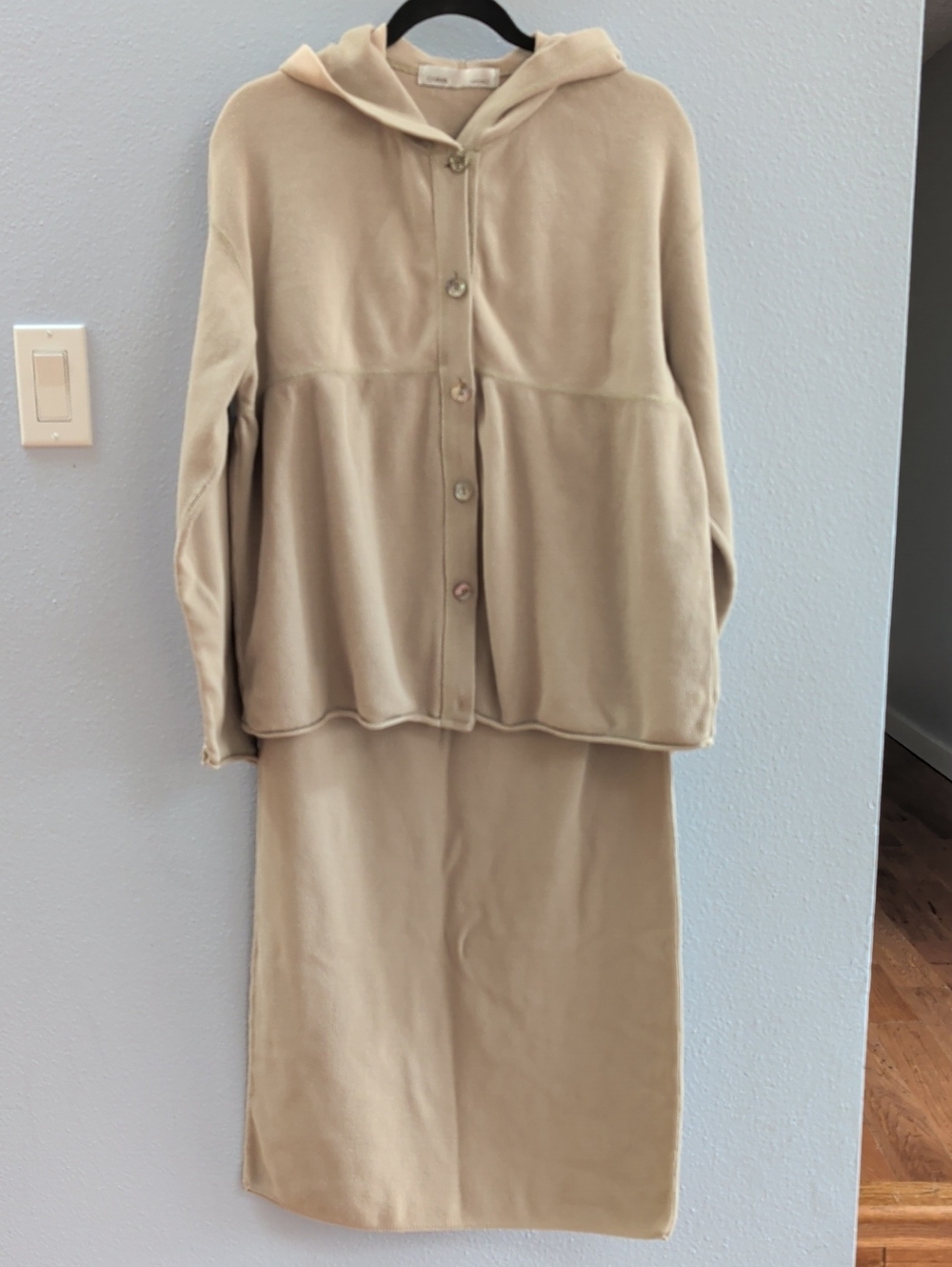 Chava Sport Vintage Neutral Beige Button-Front Hooded Top and Skirt Set